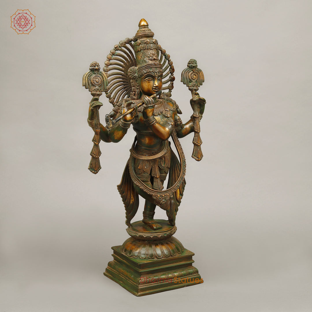 Brass Venugopal Krishna, Green Chola Finish 24"