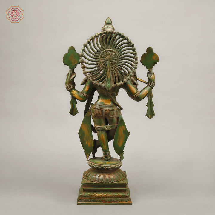 Brass Venugopal Krishna, Green Chola Finish 24"