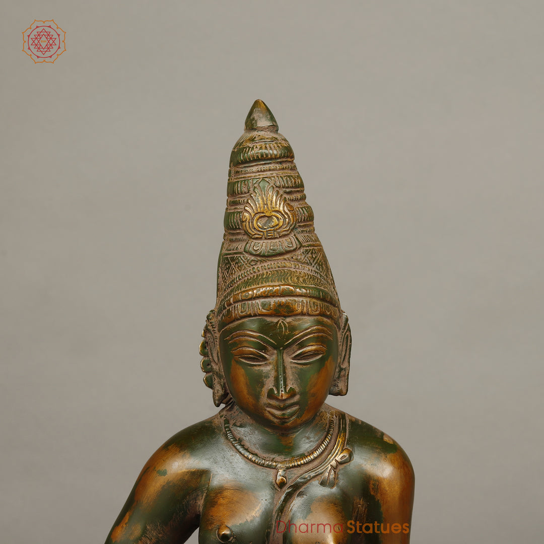 Brass Goddess Parvati, Green Chola Finish 23"