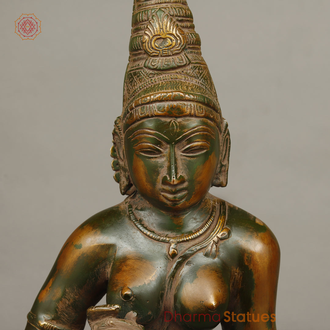 Brass Goddess Parvati, Green Chola Finish 23"