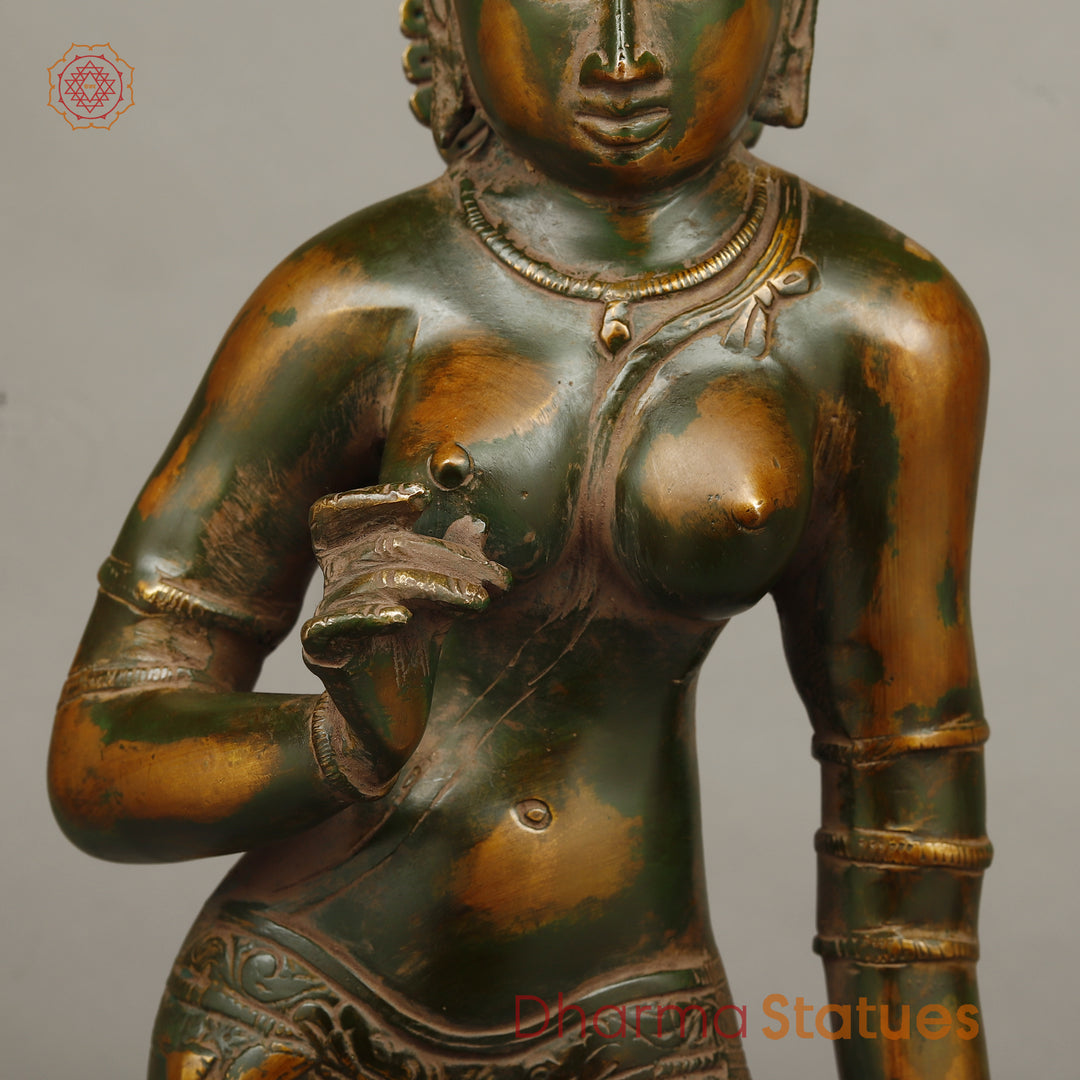 Brass Goddess Parvati, Green Chola Finish 23"