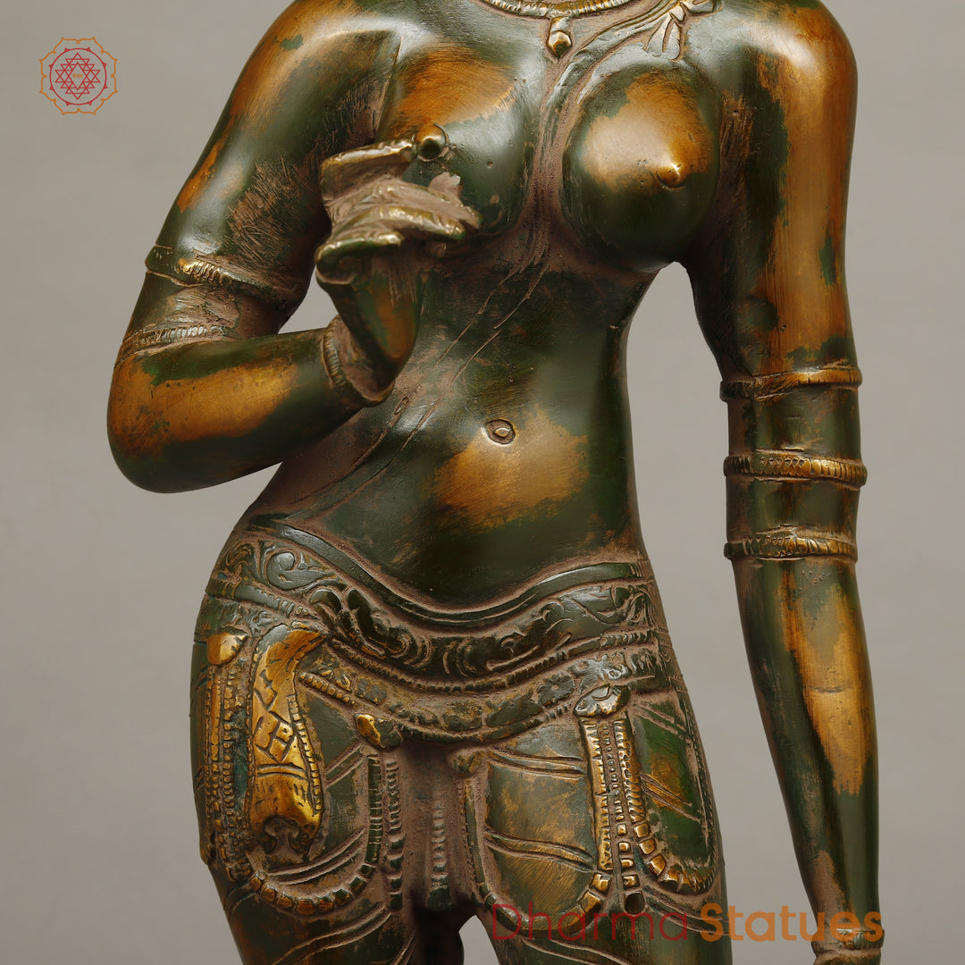 Brass Goddess Parvati, Green Chola Finish 23"