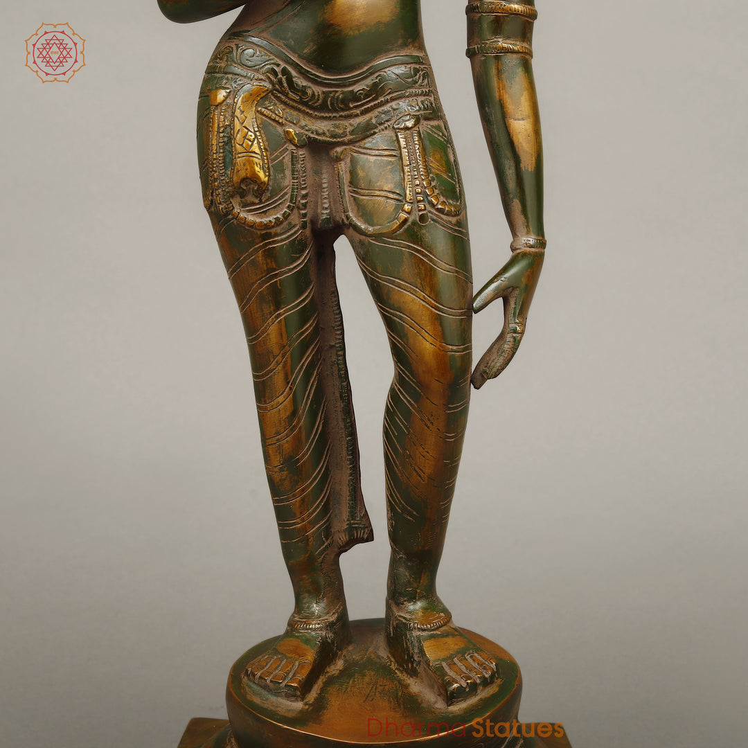 Brass Goddess Parvati, Green Chola Finish 23"