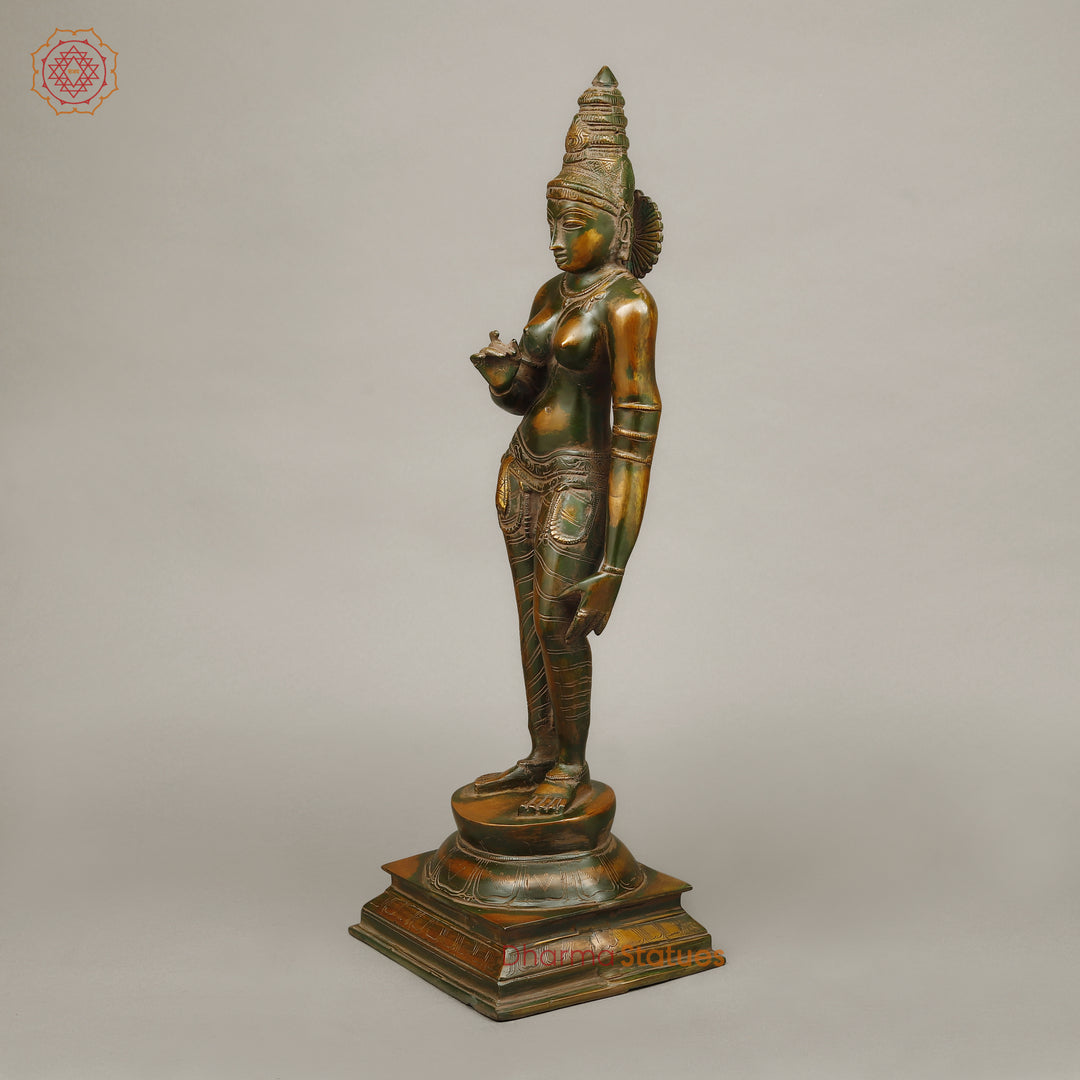 Brass Goddess Parvati, Green Chola Finish23"