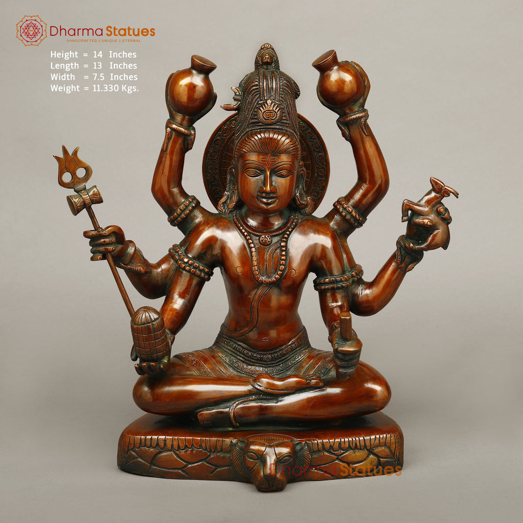 Brass Shiva Seated with 6 Hands , Bronze Finish 14"