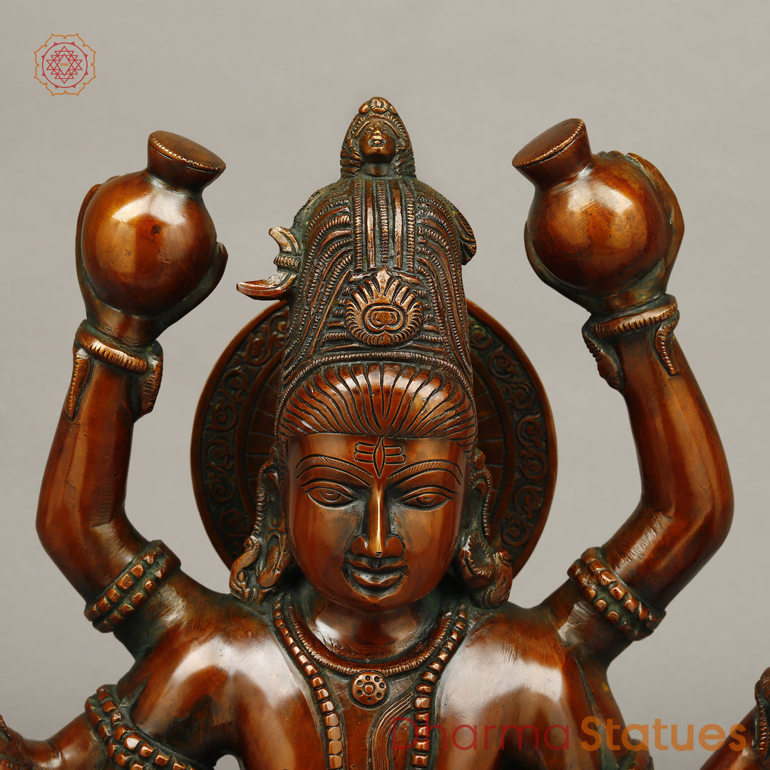 Brass Shiva Seated with 6 Hands , Bronze Finish 14"