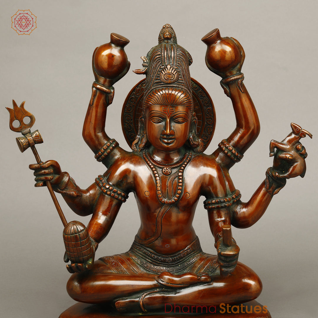 Brass Shiva Seated with 6 Hands , Bronze Finish 14"