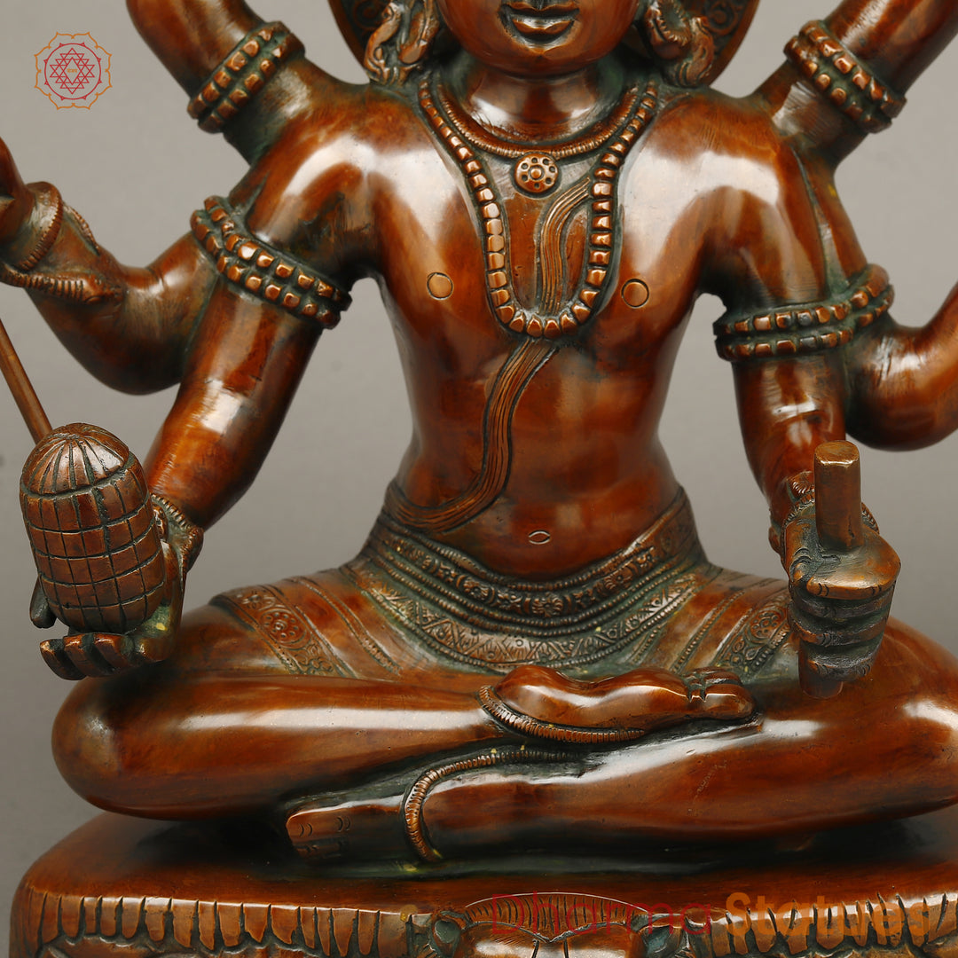 Brass Shiva Seated with 6 Hands , Bronze Finish 14"