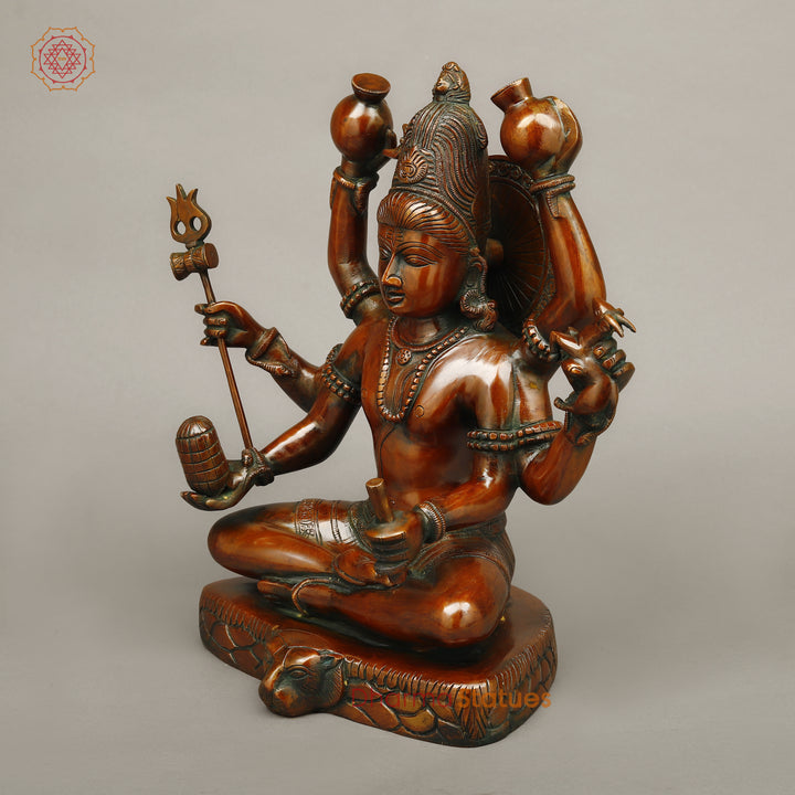 Brass Shiva Seated with 6 Hands , Bronze Finish 14"