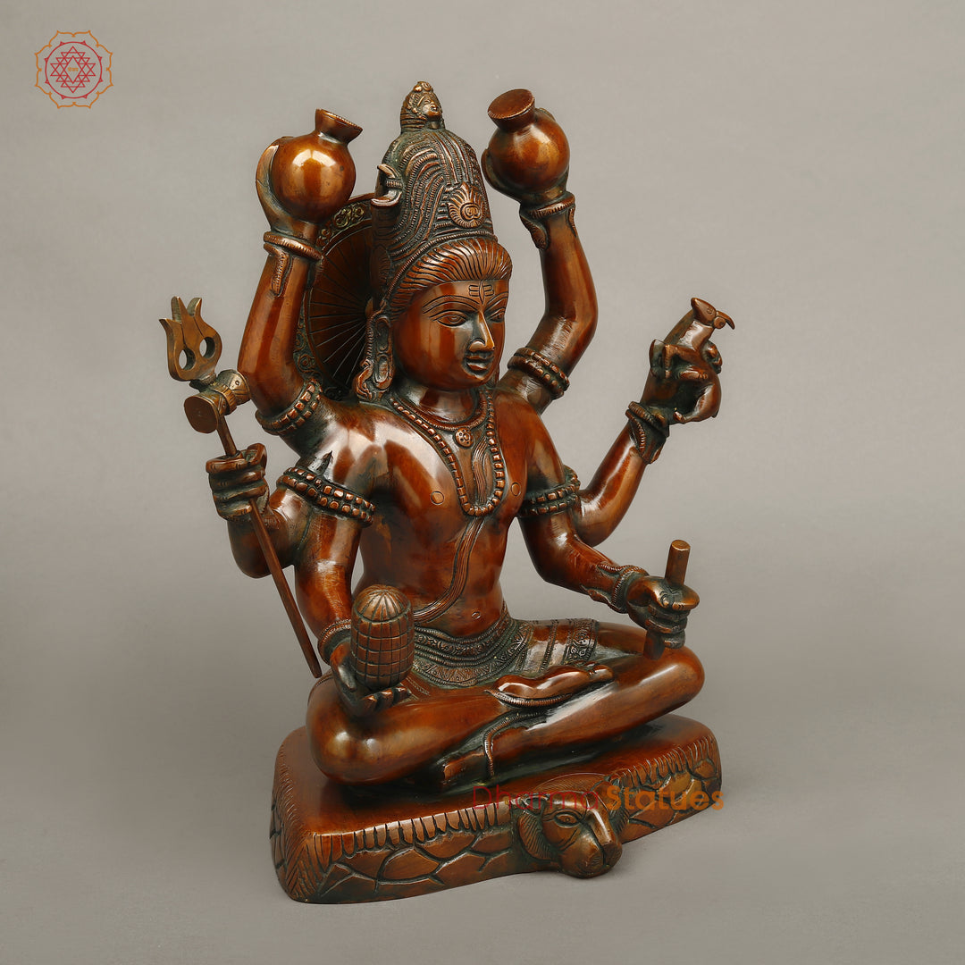 Brass Shiva Seated with 6 Hands , Bronze Finish 14"