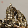 Brass Radha Krishna Playing Flute with Cow, Golden Finish, 12"