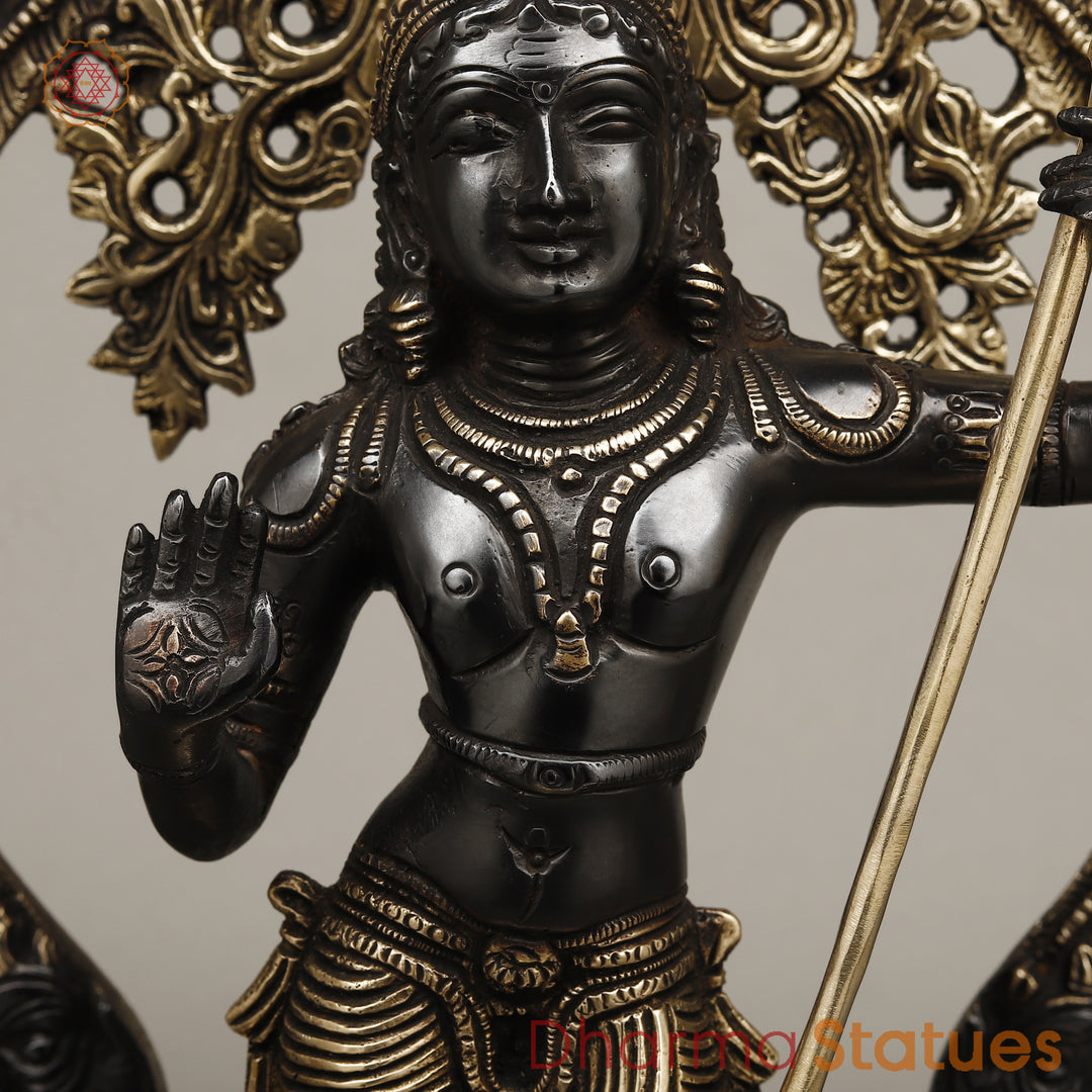 Brass Kartik Standing With Peacock in Prabhavali Frame, Deep Black Finish with Golden Accent 16.5"