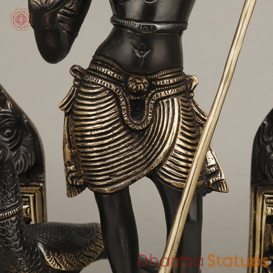 Brass Kartik Standing With Peacock in Prabhavali Frame, Deep Black Finish with Golden Accent 16.5"