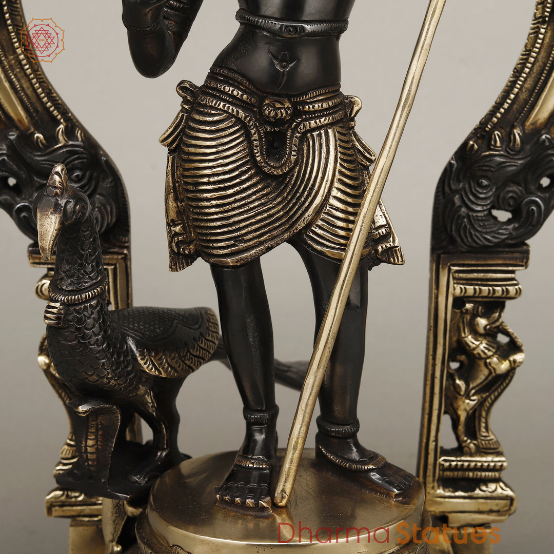 Brass Kartik Standing With Peacock in Prabhavali Frame, Deep Black Finish with Golden Accent 16.5"