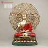 Brass Buddha seating With Tree, Red and Turquoise stone Finish, 29"