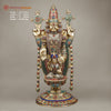 Brass Tirupati Balaji Statue with Padmavathi Engraved, Golden Finish with Stonework, 34.5"