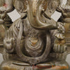 Brass Ganesh Seated With Rat frame, Green Antique Finish, 20"