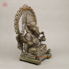 Brass Ganesh Seated With Rat frame, Green Antique Finish, 20"