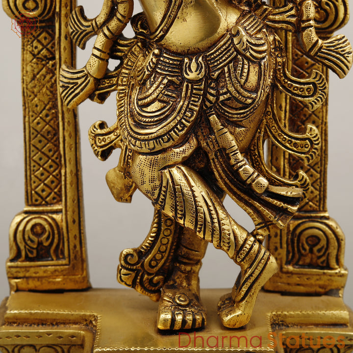 Brass Krishna Standing with Sacred Prabhavali, Fine Golden Finish, 16"