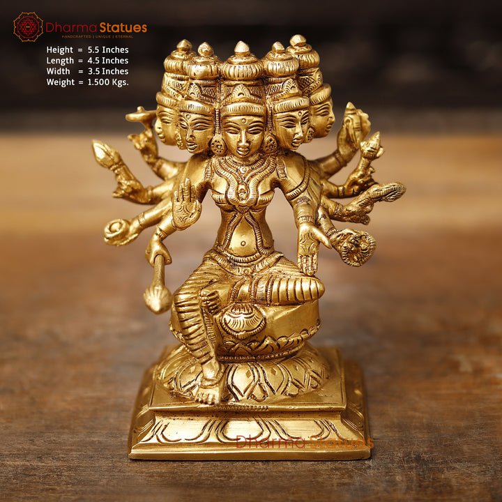 Brass Lakshmi Panchmukhi Statue | Sitting on a Lotus 5.5"