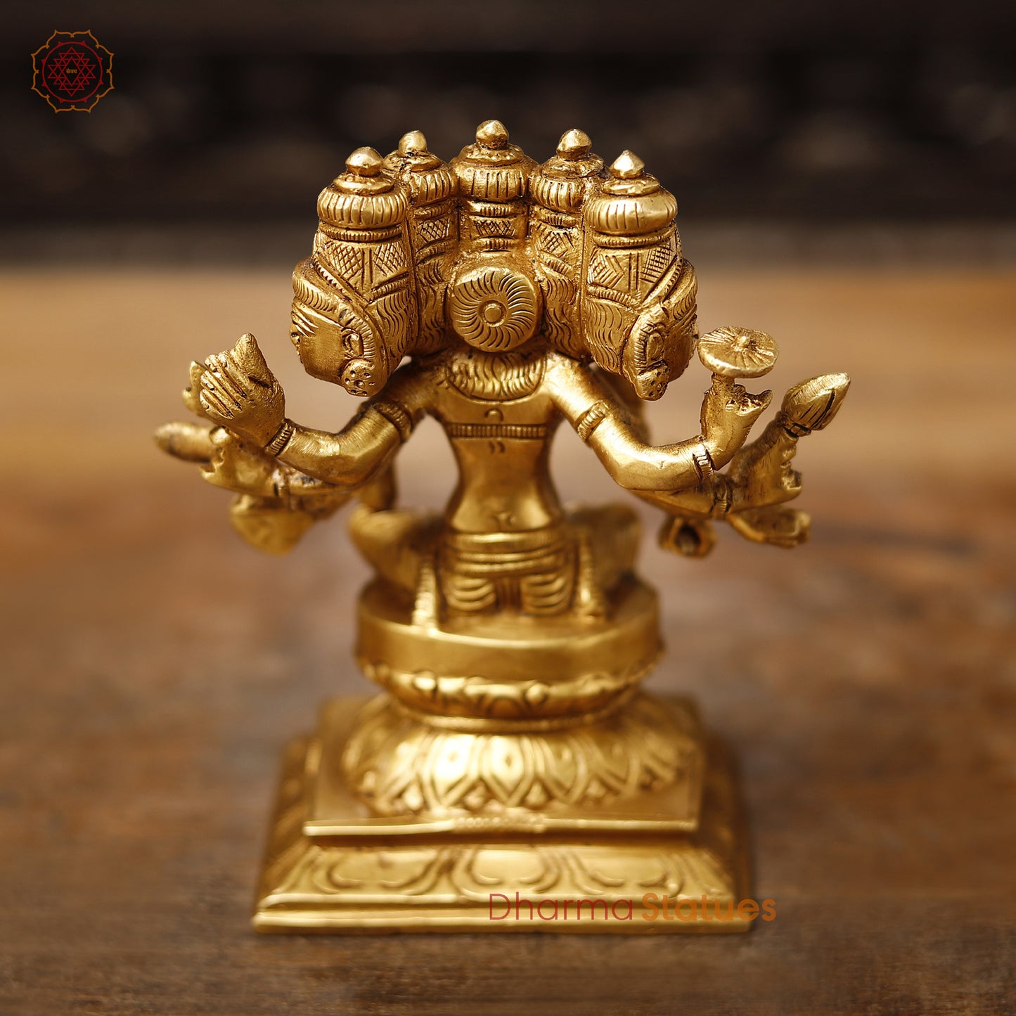 Brass Lakshmi Panchmukhi Statue, Sitting on a Lotus, Fine Golden Finish, 5.5"