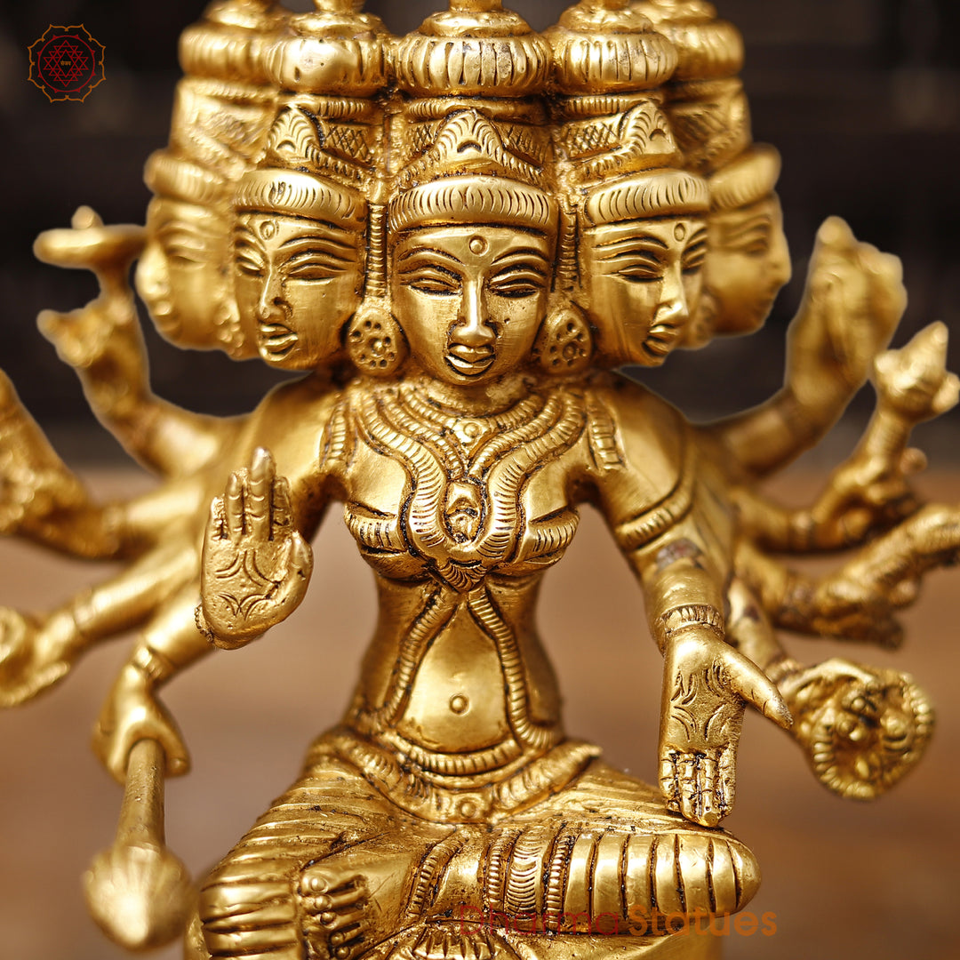 Brass Lakshmi Panchmukhi Statue | Sitting on a Lotus 5.5"