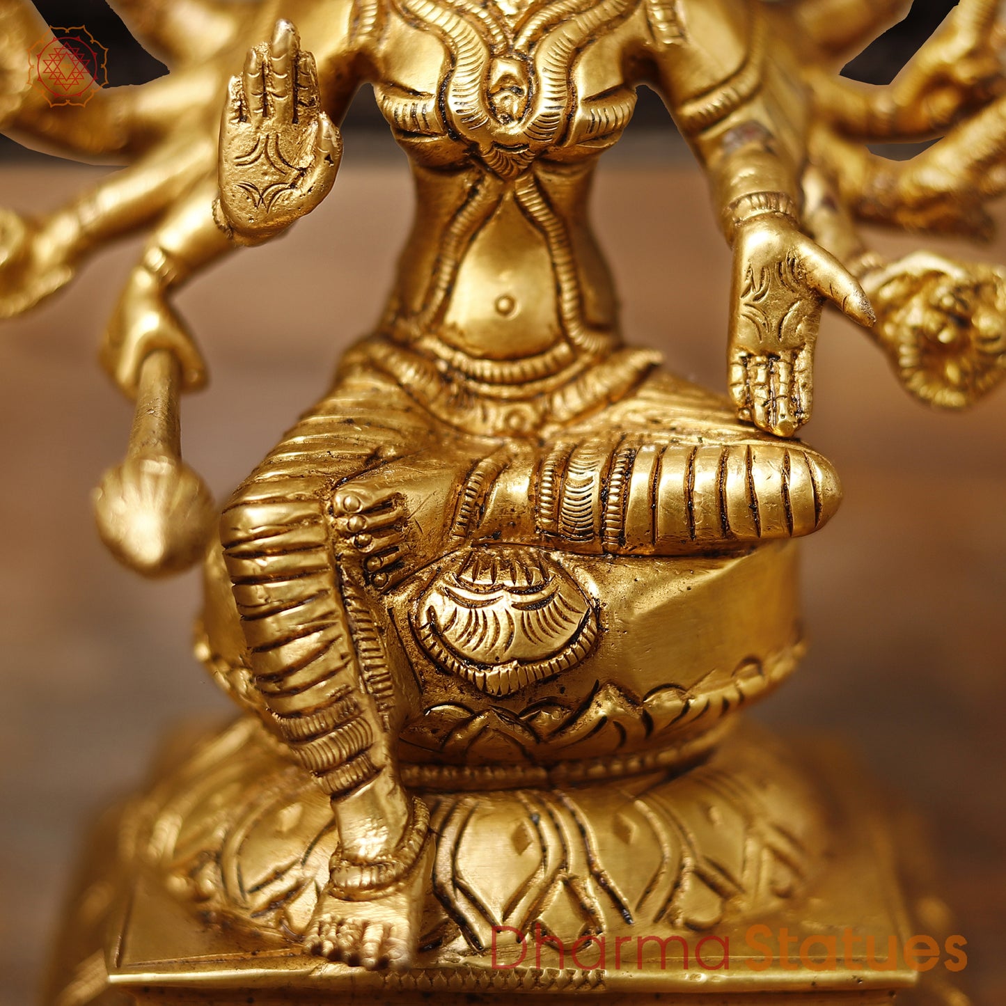 Brass Lakshmi Panchmukhi Statue, Sitting on a Lotus, Fine Golden Finish, 5.5"
