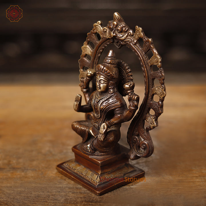 Lakshmi Brass Statue, Goddess Of Fortune, Sitting on a pedestal, Copper and Gold, 7.5"