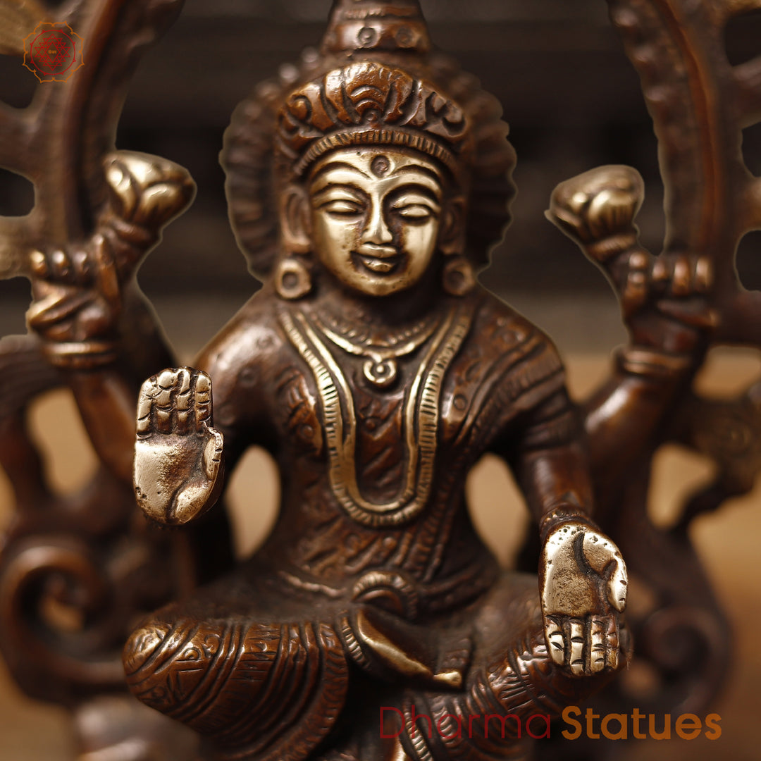 Lakshmi Brass Statue, Goddess Of Fortune, Sitting on a pedestal, Copper and Gold, 7.5"