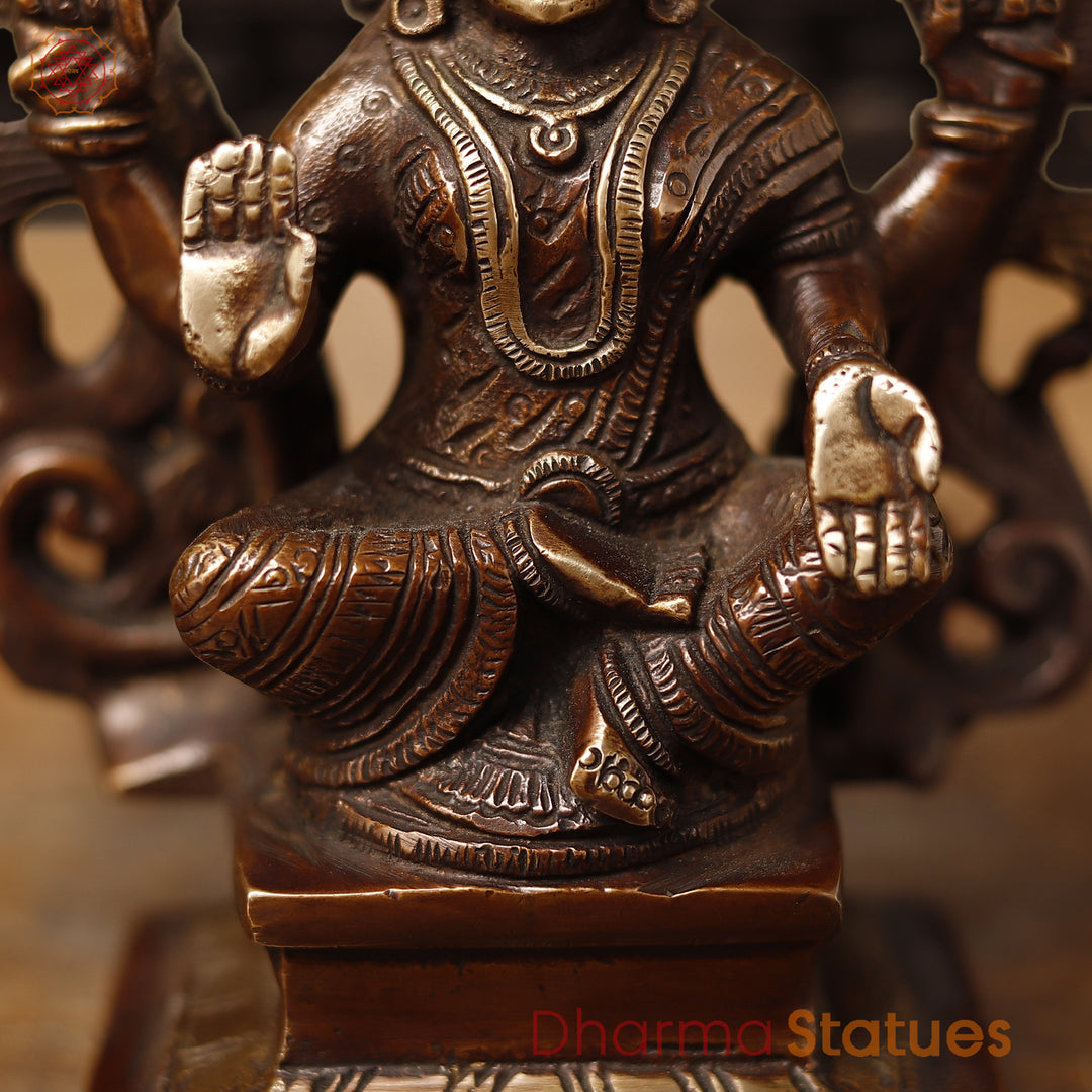 Lakshmi Brass Statue, Goddess Of Fortune, Sitting on a pedestal, Copper and Gold, 7.5"