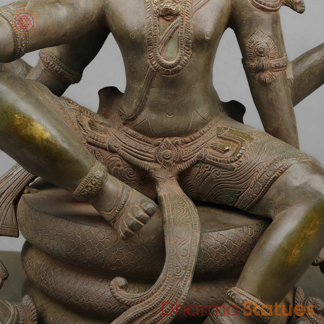 Brass Vishnu Seated on Sheshnaag (Maha abhishekam Posture), Royal green Patina 29"