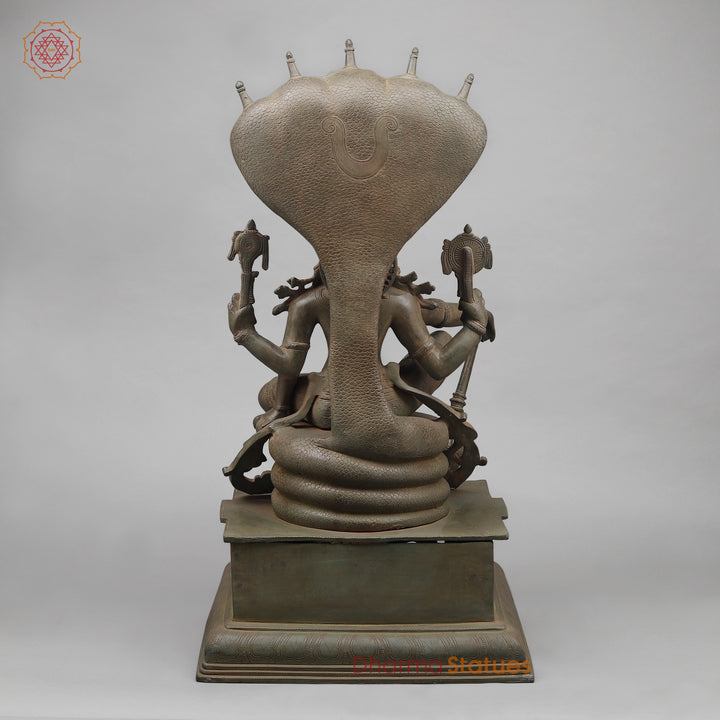 Brass Vishnu Seated on Sheshnaag (Maha abhishekam Posture), Royal green Patina 29"