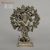 Brass Krishna Playing Flute Beneath the Sacred Tree, Golden Finish, 11"