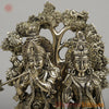 Brass Radha & Krishna Playing Flute under Tree, Golden Finish, 13.5"