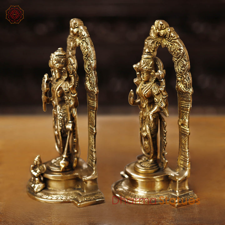 Brass Vishnu Lakshmi Pair is a Beautiful Hindu Deity Statue, 9"