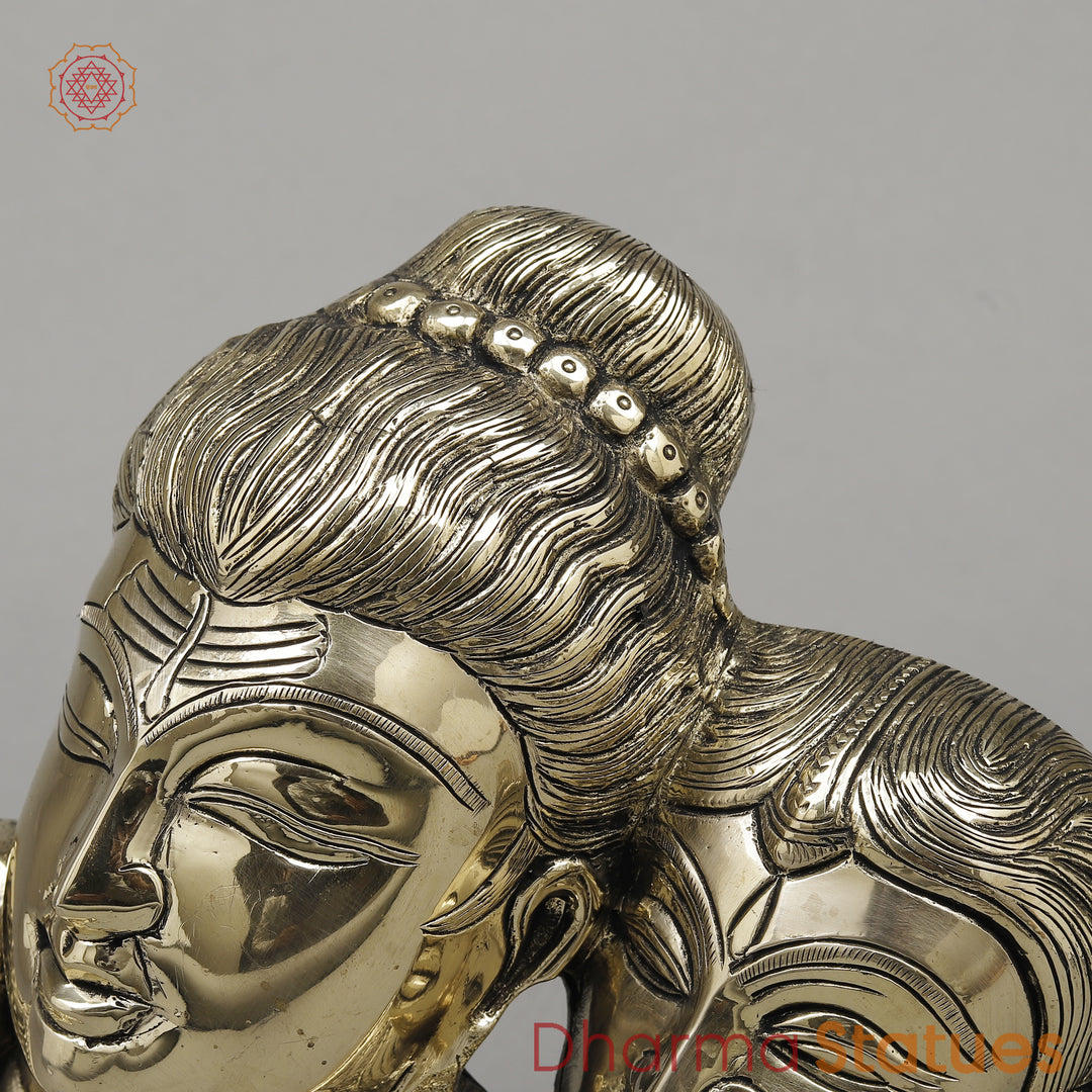 Brass Shiva Parvati Face On Moon  , Smooth Finish, 9.5"