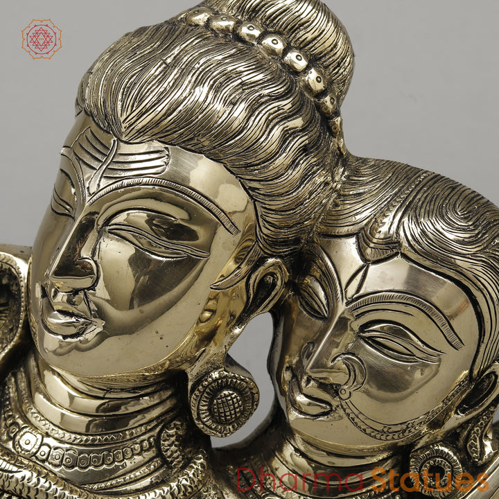 Brass Shiva Parvati Face On Moon  , Smooth Finish, 9.5"