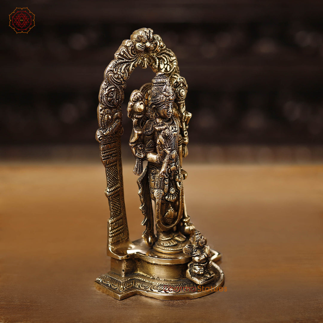Brass Vishnu is Depicted with Dark Complexion and Four Arms.
