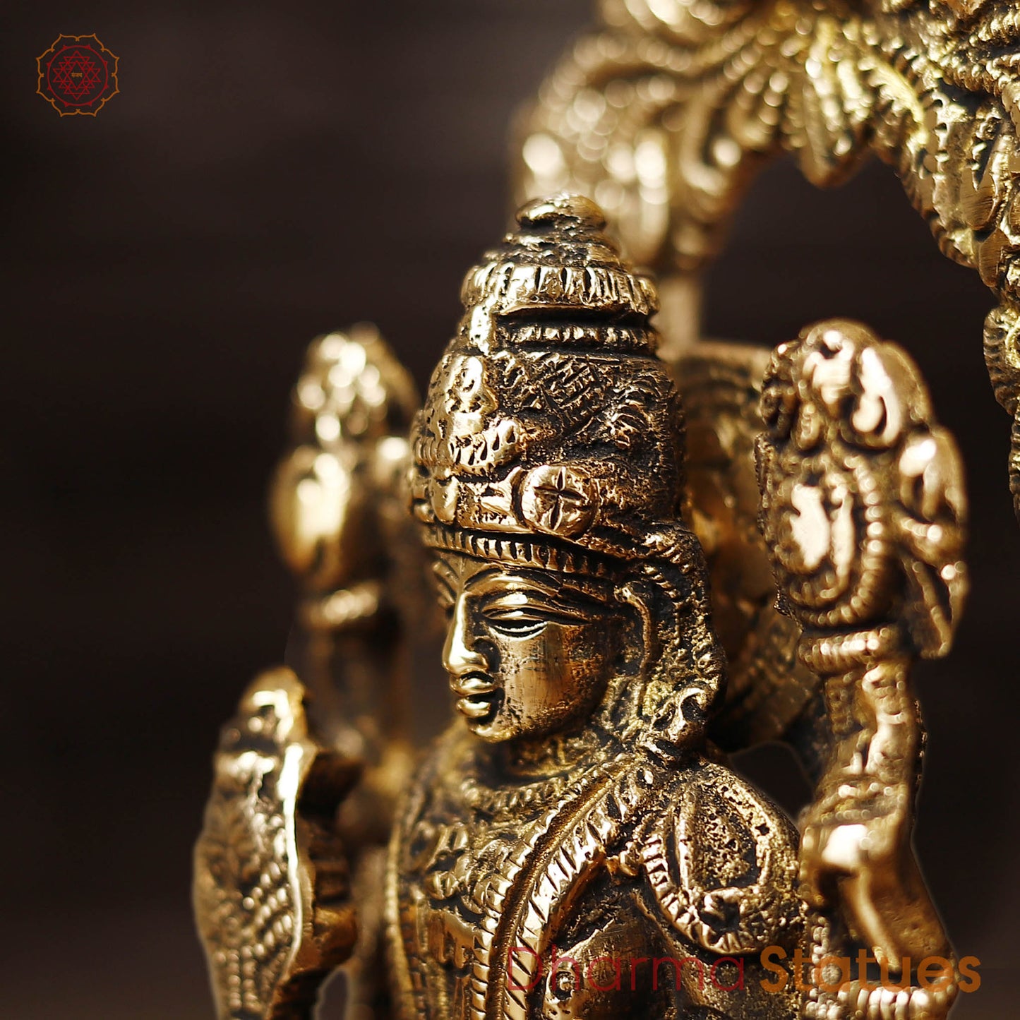 Brass Vishnu Statue, Blessing Posture, Fine Golden Finish 9"