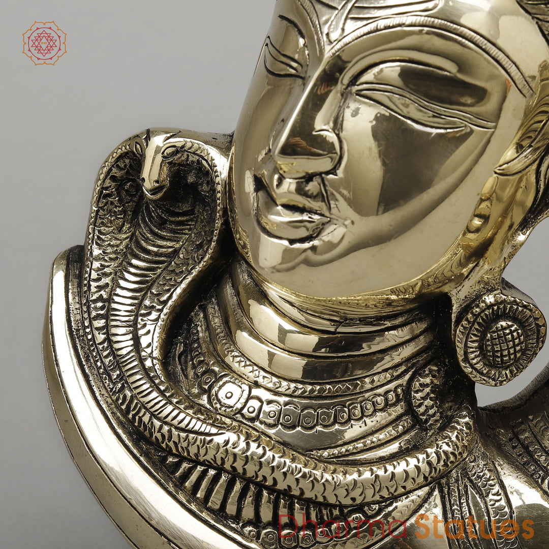 Brass Shiva Parvati Face On Moon  , Smooth Finish, 9.5"