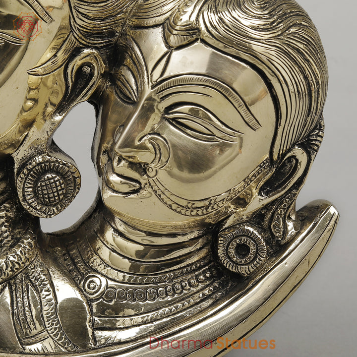 Brass Shiva Parvati Face On Moon  , Smooth Finish, 9.5"