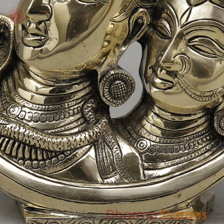 Brass Shiva Parvati Face On Moon  , Smooth Finish, 9.5"