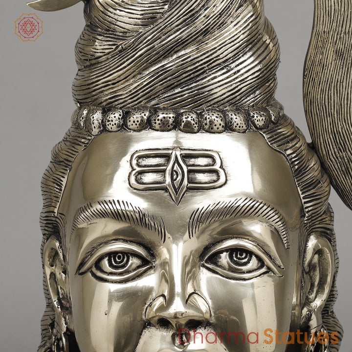 Brass Shiva Head With Ganga on Crown, Fine Smooth Finish, 20"