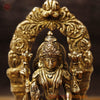 Brass Lakshmi Idol, Standing on Mahayaksha Pedastal, Golden Fine Finish  9"