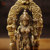 Brass Lakshmi Idol, Standing on Mahayaksha Pedastal, Golden Fine Finish  9"