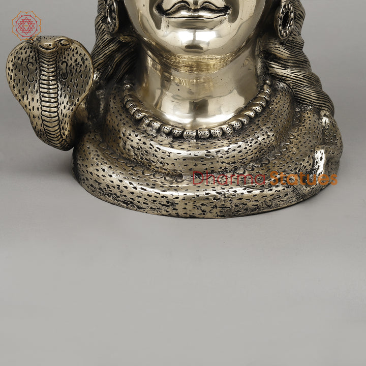 Brass Shiva Head With Ganga on Crown, Fine Smooth Finish, 20"