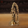 Brass Lakshmi Idol, Standing on Mahayaksha Pedastal, Golden Fine Finish  9"