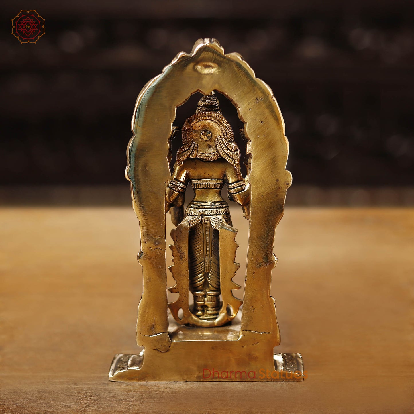 Brass Lakshmi Idol, Standing on Mahayaksha Pedastal, Golden Fine Finish  9"
