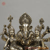 Brass Ganesh with Riddhi Siddhi Seated on Lotus, Fine Smooth Finish, 13"