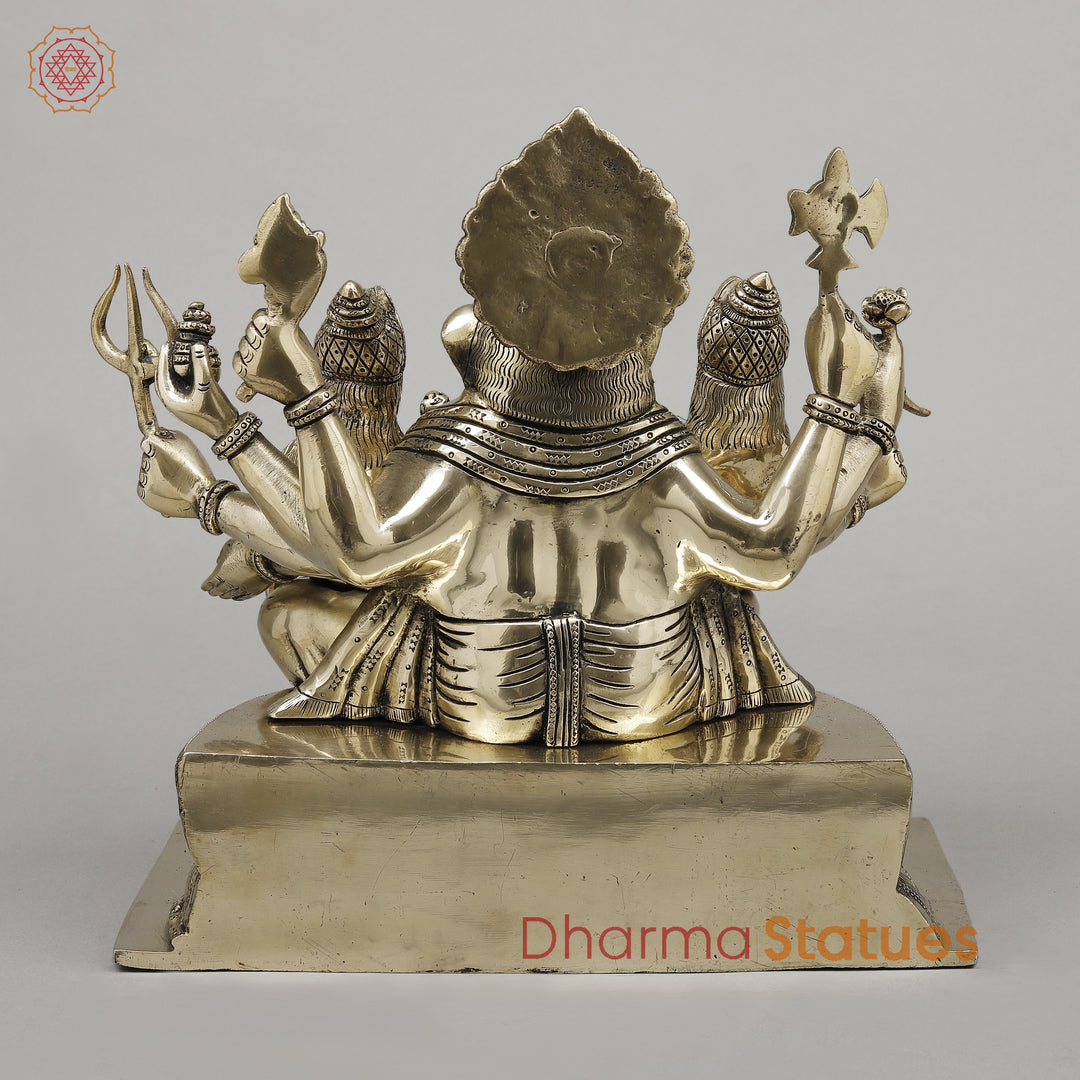 Brass Ganesh with Riddhi Siddhi Seated on Lotus, Fine Smooth Finish, 13"